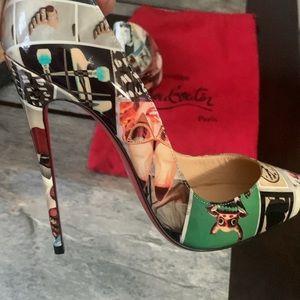 NEW Christian Louboutin 4.7” funky picture heels. Size 38 no defects. With db